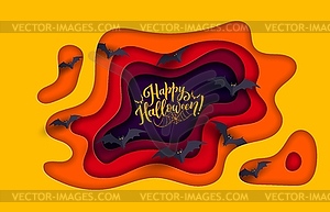 Halloween paper cut banner with bats, spiderweb - vector image