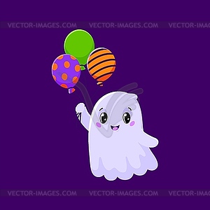 Halloween ghost, cute kawaii boo with balloons - royalty-free vector image