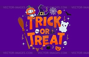 Trick or treat Halloween banner with kawaii ghosts - vector image