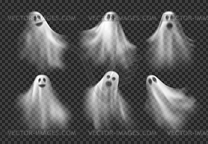 Реалистичные прозрачные силуэты призраков Хэллоуина - рисунок в векторе