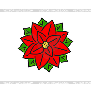 Значок линии красных рождественских цветов пуансеттии - векторный клипарт