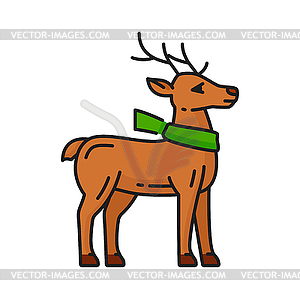 Christmas holy deer with scarf line icon - color vector clipart