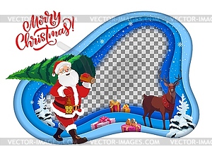 Christmas paper cut frame of Santa and Xmas gifts - vector clip art