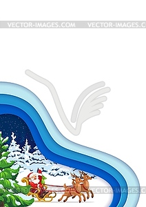 Christmas paper cut banner with Santa on sleigh - vector clipart