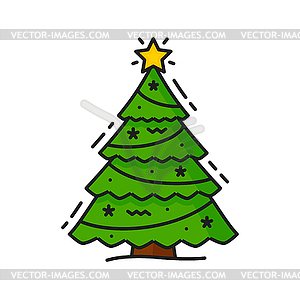 Decorated green Christmas tree line icon - vector image