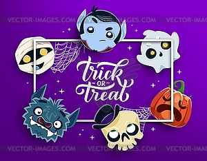 Halloween trick or treat banner with funny emojis - vector clipart