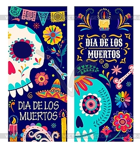 Day of Dead banners with sugar skulls pattern - vector clip art