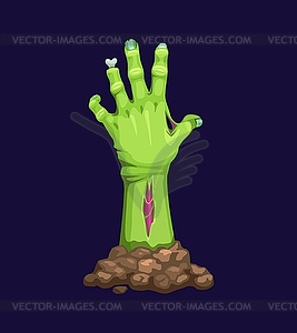Cartoon zombie hand, decaying corpse arm - vector image