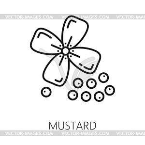Mustard plant with flower black seeds outline icon - vector clipart