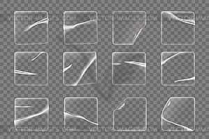 Transparent square plastic stickers and patches - vector clipart