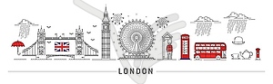 London silhouette, Great Britain travel landmarks - vector image