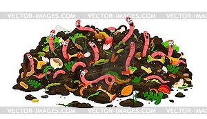 Agriculture cartoon farm compost worm characters - color vector clipart