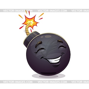 Cartoon bomb character with glowing smile - vector image