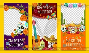 Мексиканский dia de los muertos баннеры в социальных сетях - векторизованный клипарт