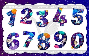 Мультяшные космические числа, забавная математика и астрономия - стоковый клипарт