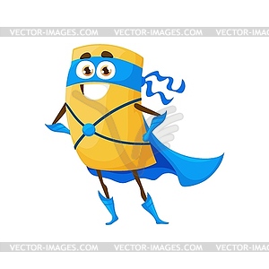 Cartoon paccheri italian pasta superhero character - color vector clipart