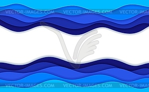 Sea paper cut waves and ocean water ripples frame - vector clip art