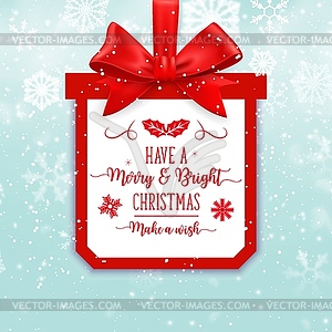Christmas frame with red bow and snowflakes - vector clipart