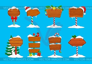 Christmas cartoon wooden sign boards, banners set - vector image