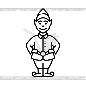 Christmas elf funny character thin line icon - vector image