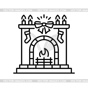 Fireplace Christmas holiday thin line icon - stock vector clipart