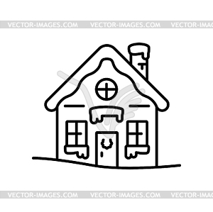 Gingerbread cookie house Christmas line icon - vector clipart