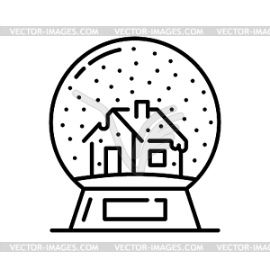 Snow globe with house Christmas thin line icon - vector clip art