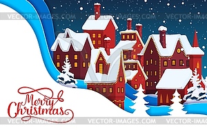 Christmas paper cut banner with winter snowy town - vector clipart