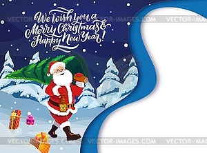 Christmas paper cut banner with santa and tree - vector image