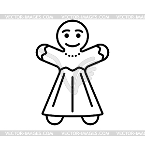 Gingerbread woman cookie Christmas line icon - vector clip art