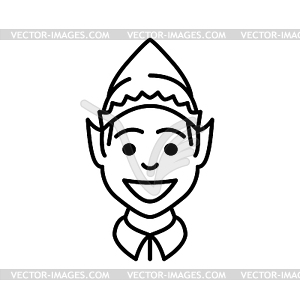 Christmas elf happy face line icon or pictogram - vector clip art