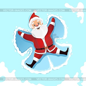 Santa snow angel. Cartoon funny Christmas Santa - vector image