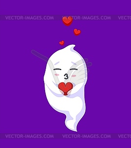 Halloween kawaii ghost cartoon character kissing - vector clipart