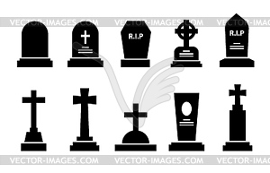 Gravestone headstone, tombstone icons, tomb stones - vector image