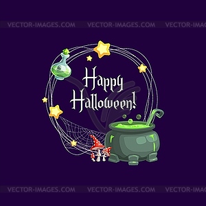 Halloween frame with cauldron, potion and amanita - vector EPS clipart