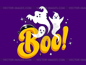 Halloween kawaii ghosts, boo holiday quote - vector clipart