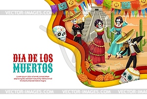 Dia De Los Muertos paper cut banner, Day of Dead - vector image