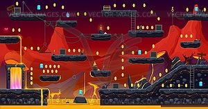 Аркадная игра карта уровней вулкана с каменными платформами - векторизованное изображение клипарта