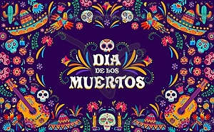 Mexican Dia de Los Muertos holiday banner, skulls - vector clipart