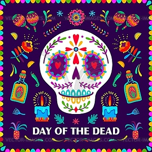 Day of dead mexican banner with calavera skull - vector image