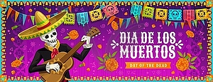 Dia De Los Muertos, Mexican Mariachi skeleton - vector clipart