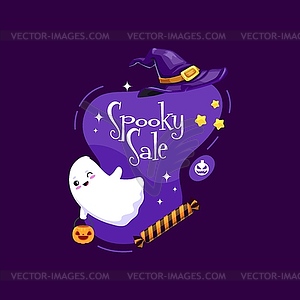 Halloween kawaii ghost holiday character, hat - vector clip art