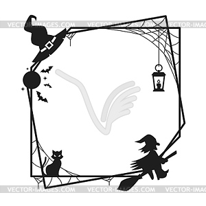 Halloween holiday black frame with silhouettes - vector image