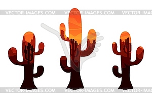 Mexican desert landscape with cactus silhouettes - vector clip art