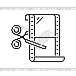 Cut film stripe by scissors, video production icon - vector image