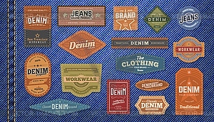 Denim jeans leather patches and labels set - vector clip art