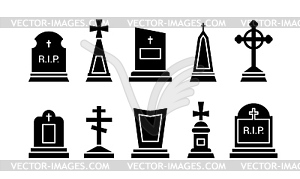 Иконы на надгробных плитах, силуэт надгробного камня - векторный эскиз