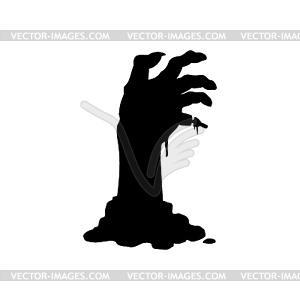 Черный силуэт руки зомби, жуткая разлагающаяся ладонь - векторное изображение EPS