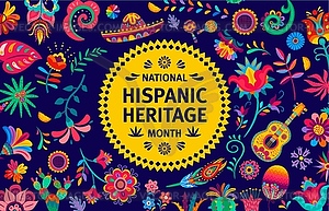 Hispanic heritage month flyer with papel picado - vector clipart