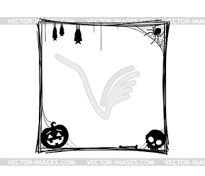 Black Halloween holiday frame pumpkin, bat, spider - vector image